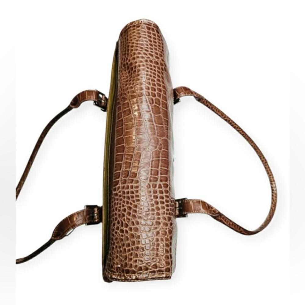 Liz Claiborne Large Brown Croc Embossed Leather Laptop Satchel Purse Tote Bag - Picture 11 of 15